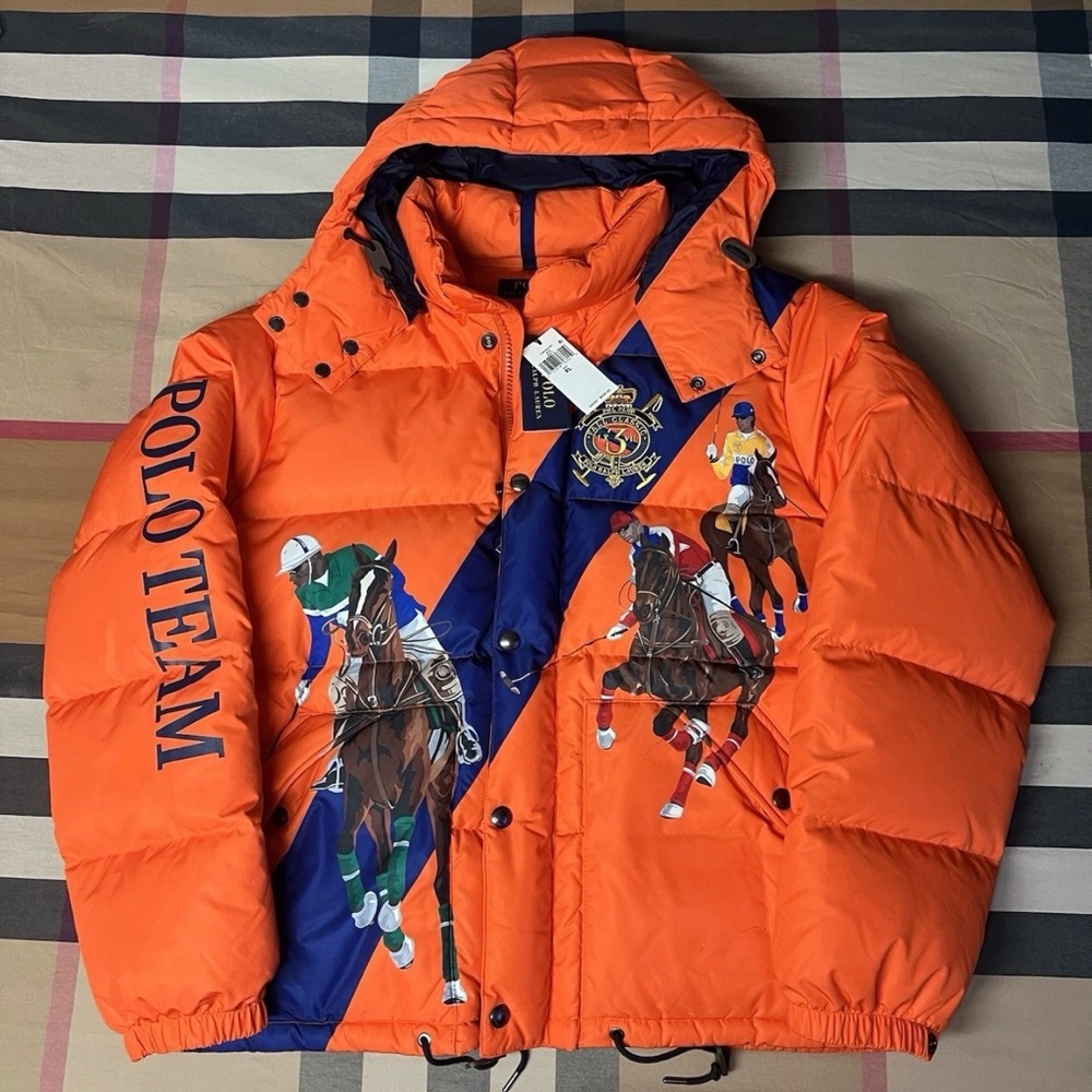 Polo Ralph Lauren Wainwright 3 Horseman Equestrian Crest Down Jacket, Orange XL
